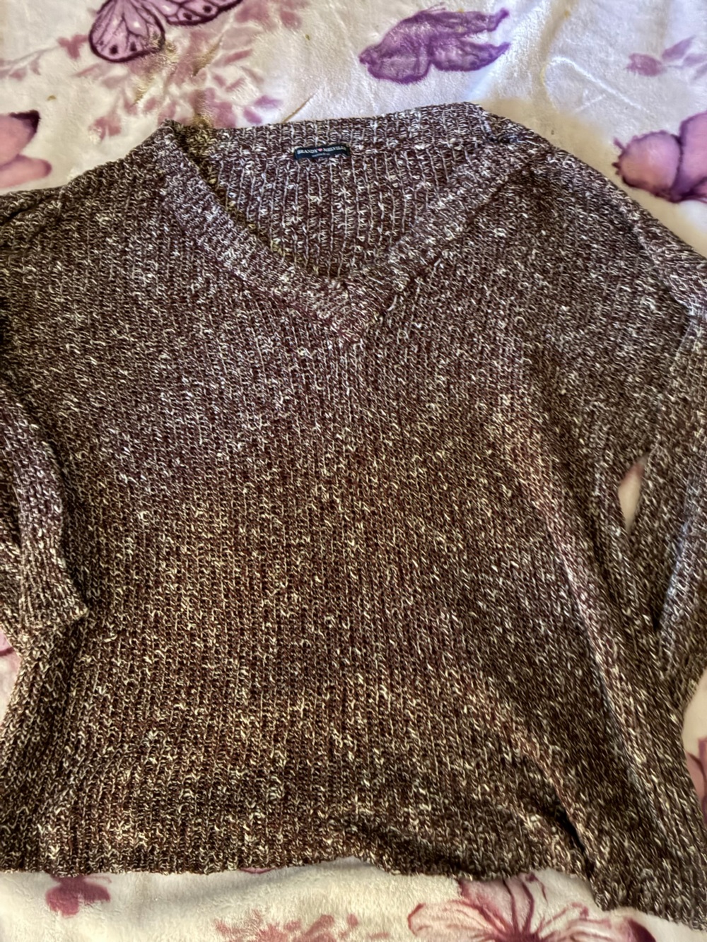 Brandy Melville Marled Scoop-Neck Sweater - purple